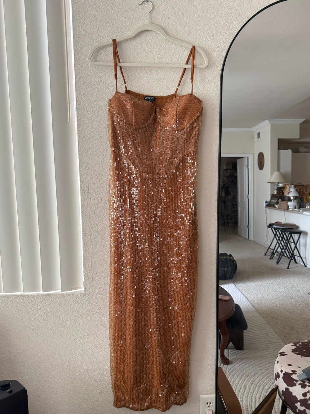 Pretty Little Thing Brown Sequin Long Dress US10 L Party Vacation Date